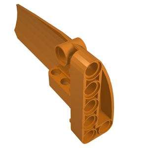 An orange LEGO Technic Panel Fairing #17 (64392) shown at an angle, featuring smooth curves and pin connectors.