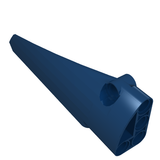 Dark blue LEGO Technic Panel Fairing #6 Long Smooth, Side B. The tapered panel has pin holes at the wider end.