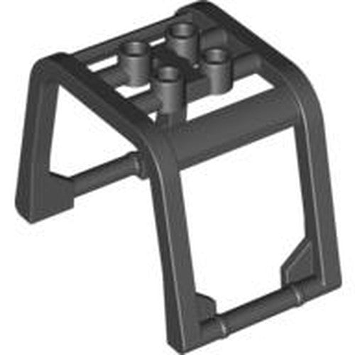 Dark grey LEGO Windscreen 6 x 4 x 3 1/3 Roll Cage part, seen at an angle on a white background.