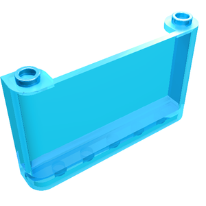 Translucent light blue LEGO Windscreen 1 x 6 x 3 (part 64453) with two studs on top.