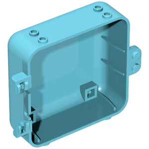 Translucent light blue LEGO container, box 3x8x6 2/3 half back, with studs on top and side.