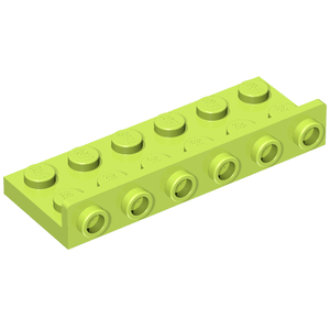 Lime green LEGO Bracket 2 x 6 - 1 x 6 Inverted (part 64570) with 6 studs on top and 6 holes on the side.