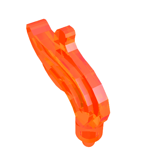 Translucent orange LEGO 64647 Minifigure Plume Feather Triple Compact / Flame / Water with Small Pin, angled view.
