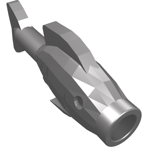 Gray LEGO fish piece 64648 with a faceted, angular design, shown at an angle.