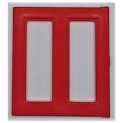 Red LEGO Duplo 1x3x4 door/window pane, part 6468, featuring two rectangular openings.