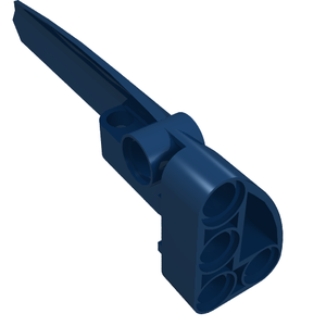 Dark blue LEGO Technic Panel Fairing #5 (part 64681) with a long, smooth blade and L-shaped base featuring multiple pin/axle holes.