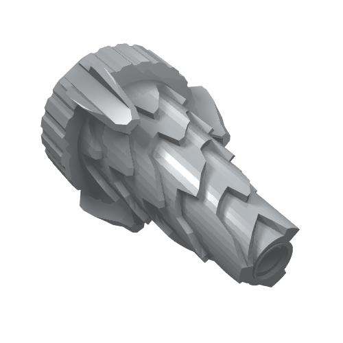 Angled gray LEGO 64713 Cone Spiral Jagged Step Drill part. Features a ridged base and a textured, spiraling conical body.