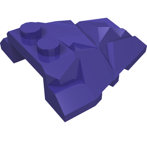 A dark purple LEGO 64867 Wedge 4 x 4 Fractured Polygon Top piece, featuring two studs and a textured top surface.