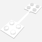 White LEGO 650 hinge coupling connecting two 2x2 plates, each with four studs.