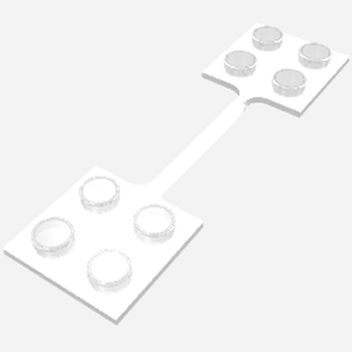 White LEGO 650 hinge coupling connecting two 2x2 plates, each with four studs.