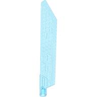 Light blue transparent LEGO Propeller 1 Blade 14L with Axle Hole, also known as a sword blade, stands vertically.