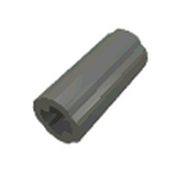 A dark gray LEGO Technic Axle Connector 2L, smooth with an x-hole for axles, shown at an angle.