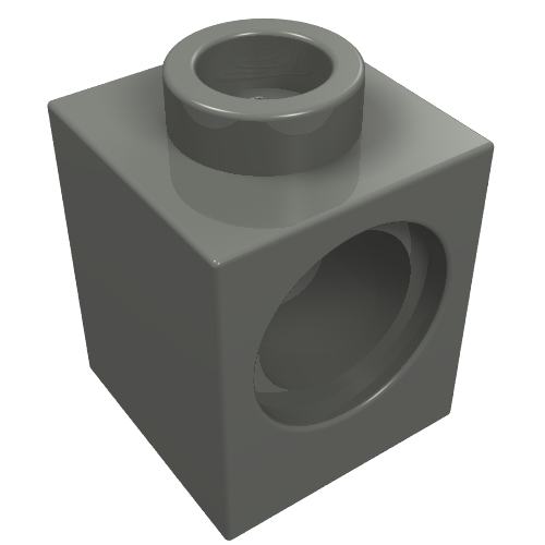 Dark gray LEGO Technic brick 1x1 with a stud on top and a circular hole on one side.