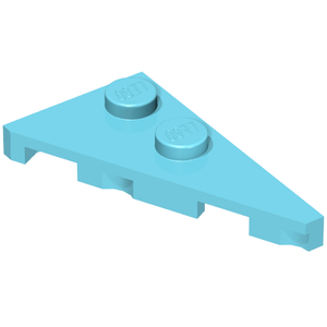 Light blue LEGO Wedge, Plate 4 x 2 Right, Pointed (part 65426) with two studs, angled view on white background.
