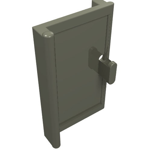 Dark grey LEGO Door 1 x 2 x 3 with a vertical handle on the right side and rounded top corners.