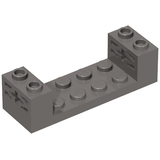 Dark gray LEGO Technic Brick 2 x 6 x 1 1/3, part 65635, with two studs on each raised end and axle holes.