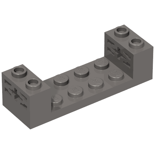 Dark gray LEGO Technic Brick 2 x 6 x 1 1/3, part 65635, with two studs on each raised end and axle holes.