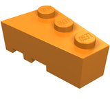 Orange LEGO Wedge Plate 3x2 Right, with three studs, featuring the LEGO logo embossed on each stud.