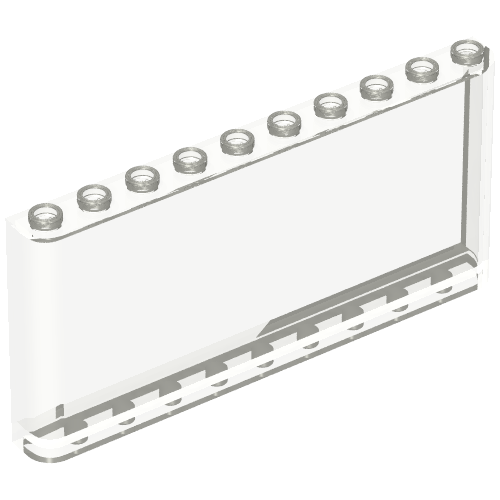 Clear LEGO Windscreen 1 x 10 x 4 brick with 10 studs on top and hollow anti-studs on the bottom.