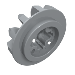 Light grey LEGO Technic Gear 12 Tooth Bevel, showing outer teeth and inner cross-axle connection.