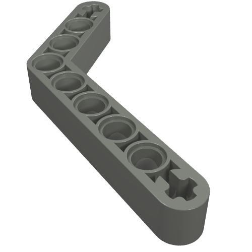 Dark gray LEGO Technic bent liftarm 1x9 (6-4) with pin holes and star-shaped axle holes.