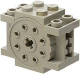 Light gray LEGO Electric, Fiber Optics Element (6637c01) with studs, side holes, and a numbered rotating dial.