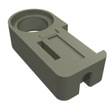 A single grey LEGO 6643 Technic Flex Cable End, Pin Connection part on a white background, viewed from an angle.