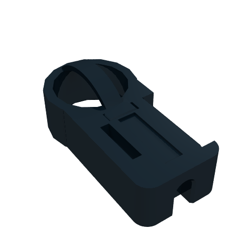 Dark grey LEGO Technic Flex Cable End, Ball Connection with Cage piece, rendered on a white background.