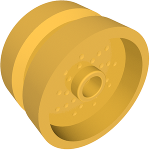 LEGO 66727 Wheel 18mm D. x 12mm, yellow, with pin hole and stud, and dotted brake rotor lines on one side.