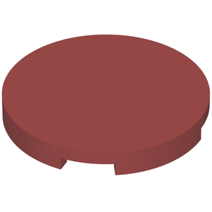 LEGO 67095 Tile, Round 3 x 3, in reddish-brown. The flat circular piece has two cutouts on its bottom edge.