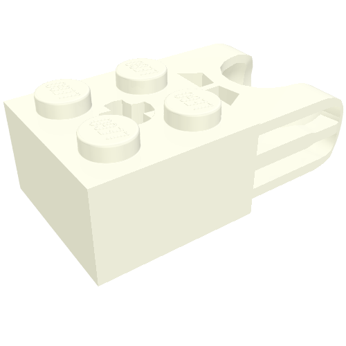 White LEGO Technic Modified Brick 2x2 with Ball Socket, Axle Hole, and Straight Forks with Round Ends.