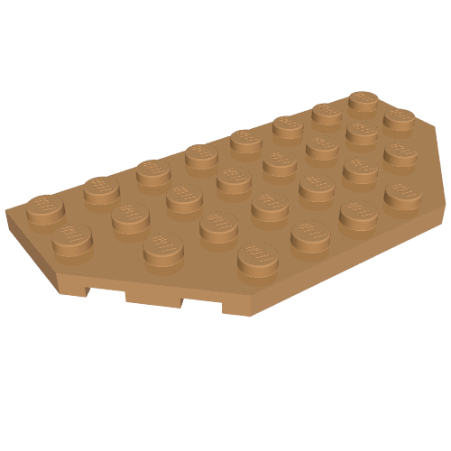 LEGO 68297 Wedge, Plate 4 x 8 Cut Corners in a tan color, with studs on its surface, angled view.