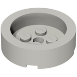 Light gray LEGO 68325 round 4x4 brick with recessed center, a central hole, and three top studs.
