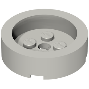 Light gray LEGO 68325 round 4x4 brick with recessed center, a central hole, and three top studs.