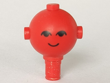 Red spherical LEGO Homemaker/Maxifigure head with black eyes and a black smile, featuring studs on top and sides.