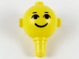 Yellow LEGO Homemaker/Maxifigure Head 685px4, with black eyes, eyebrows, and a printed smile, against a white background.