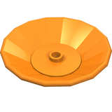 Orange LEGO 6942 Dish 5 x 5, an octagonal plate with a central stud and faceted, conical sides.
