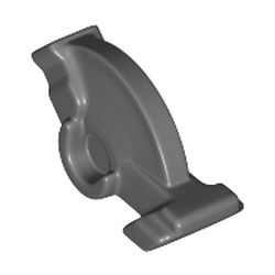 Dark gray LEGO projectile launcher part, a trigger component for a bazooka or mini blaster shooter, with a curved body.