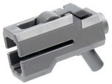 Dark bluish gray LEGO mini blaster/shooter weapon part with a rolling trigger and a stud on the bottom.