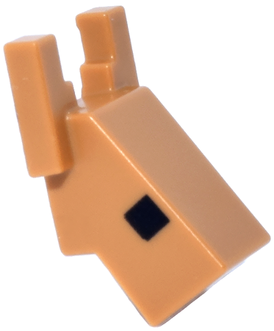 LEGO 6985pb01 Minecraft Armadillo head, pixelated and tan, with angled face, ears, and a black square eye.