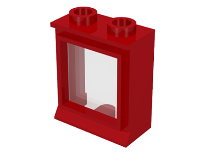 Red LEGO window 1x2x2 with fixed trans-clear glass.
