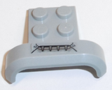 Light gray LEGO vehicle mudguard 4x3x1 with curved arch, featuring black spikes and X-shaped rivets pattern.