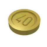 Golden LEGO minifigure utensil coin, Type 1, with the number '40' embossed on its top surface.