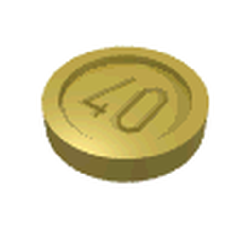 Golden LEGO minifigure utensil coin, Type 1, with the number '40' embossed on its top surface.