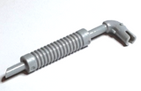 Light grey LEGO 71137b Vehicle Exhaust Pipe with a ribbed section, angled tip, and bent Technic pin connector.