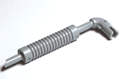Light grey LEGO 71137b Vehicle Exhaust Pipe with a ribbed section, angled tip, and bent Technic pin connector.