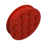 Red LEGO wheel with 12 studs, shown from a slight angle on a white background.