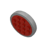 LEGO 715c01 wheel with a grey rim and a red top surface featuring 12 studs, viewed at an angle.
