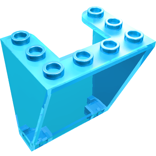 Transparent aqua LEGO 72475 inverted bracket piece with six studs on its top surface.