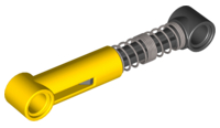 Yellow LEGO Technic shock absorber with a black piston rod and a hard spring with tight coils in the middle.